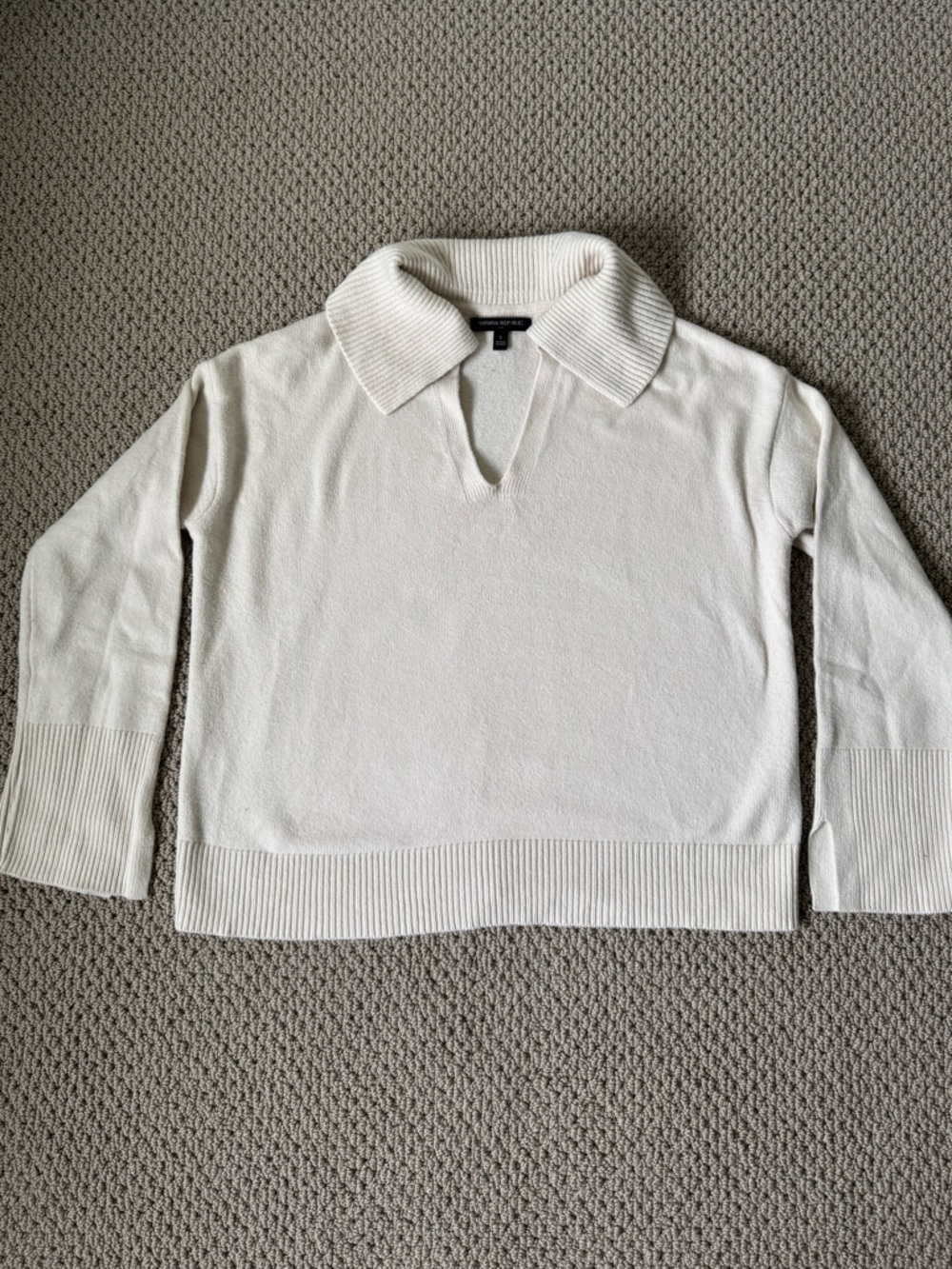 Banana Republic Cream V-Neck Polo Collar Sweater